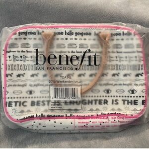 Benefit White and Pink Cosmetic Bag with Clear Design